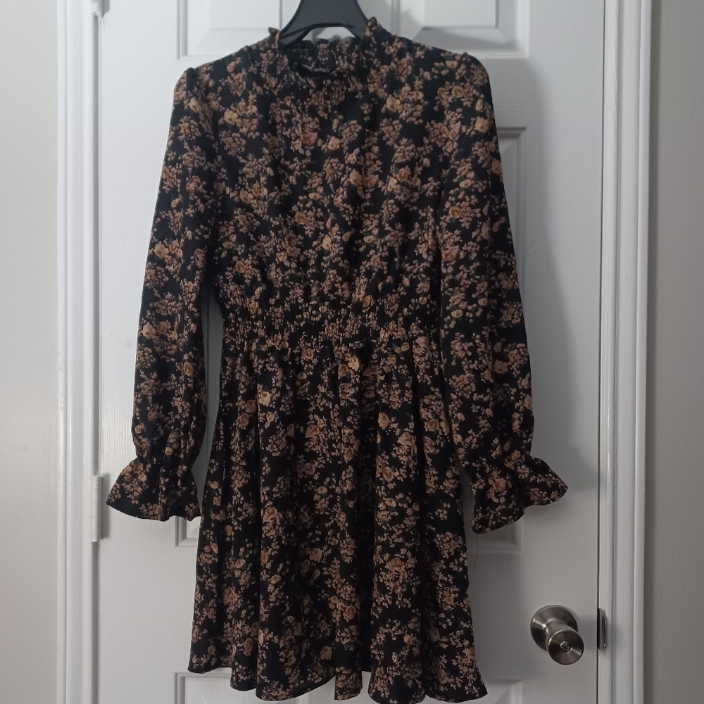 Shein Floral Mock Neck Long Sleeve Dress Sz S